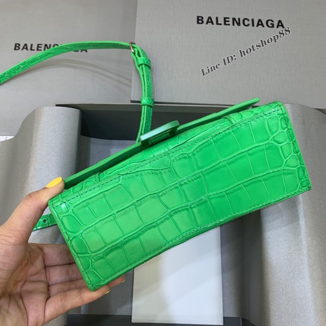 Balenciaga專櫃新款mini號手提肩背女包原單沙漏包 巴黎世家鱷魚綠色綠扣沙漏包 fyj1391